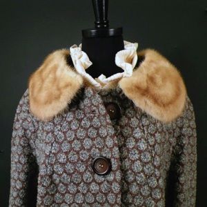 Vintage Ladies' Jacquard Weave Coat with Blonde Mink Collar
